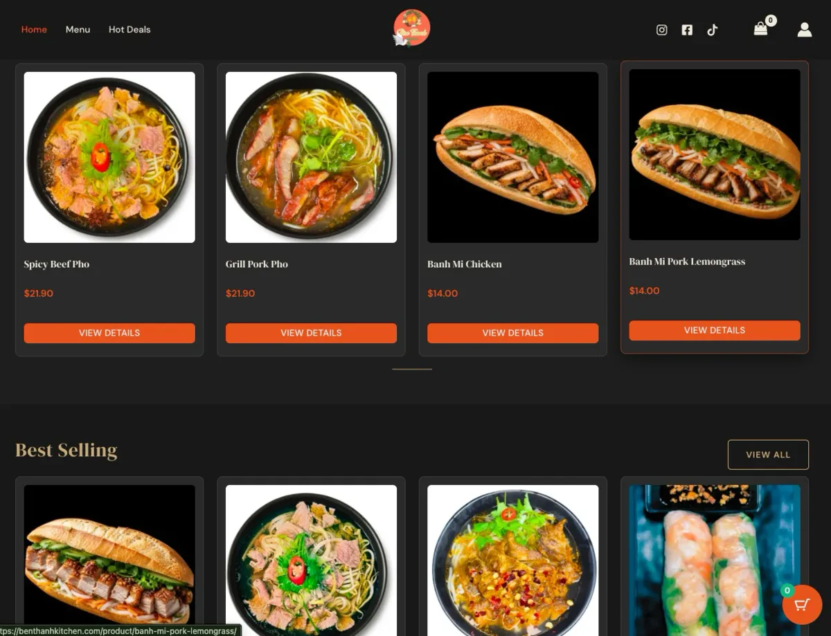 Ben Thanh Kitchen menu page