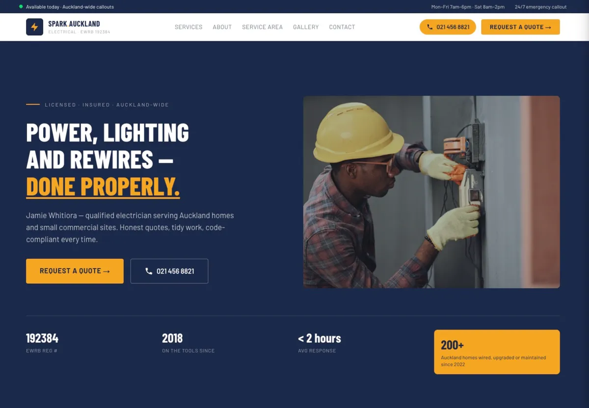 Spark Auckland Electrical homepage